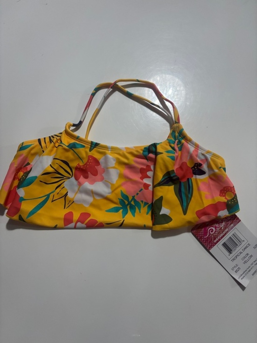 Kanu Surf Yellow Floral Girls Bikini Top with Pink & Green Accents